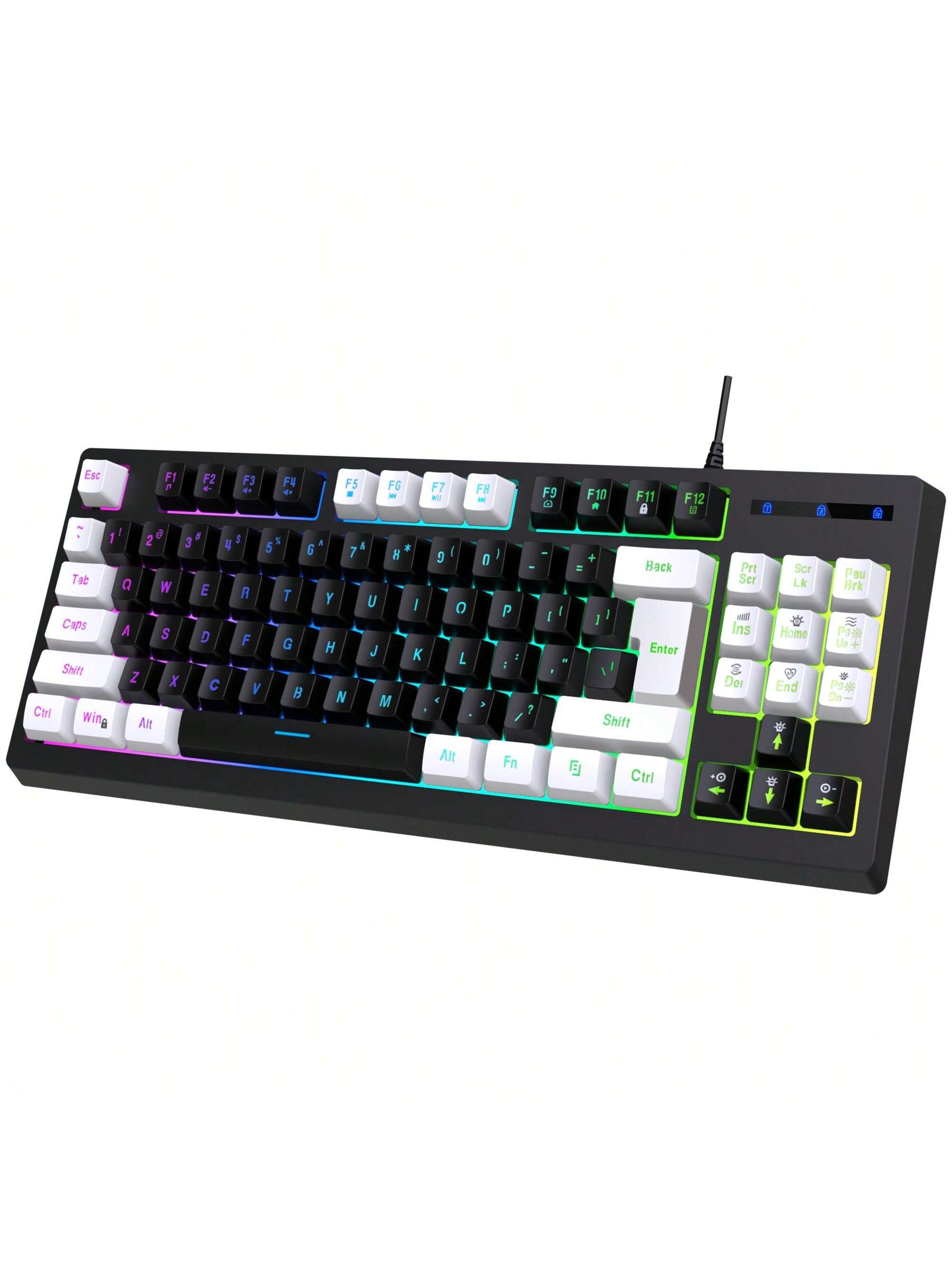 Snpurdiri Snpurdiri Rgb Illuminated, Compact Gaming Keyboard, Usb Cable 87-Key Gaming Keyboard, Led Rainbow Backlit Keyboard, Membrane Keyboard, Suitable for Laptop, Pc Gaming, and Work Keyboard