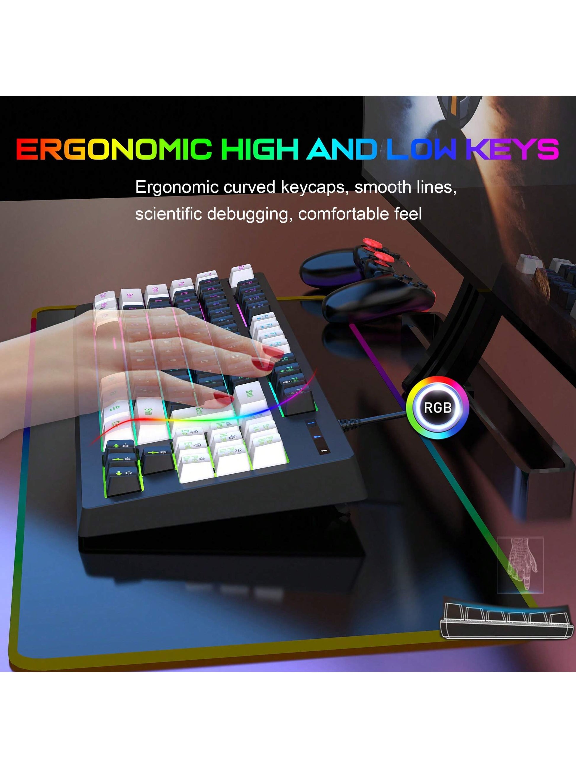 Snpurdiri Snpurdiri Rgb Illuminated, Compact Gaming Keyboard, Usb Cable 87-Key Gaming Keyboard, Led Rainbow Backlit Keyboard, Membrane Keyboard, Suitable for Laptop, Pc Gaming, and Work Keyboard