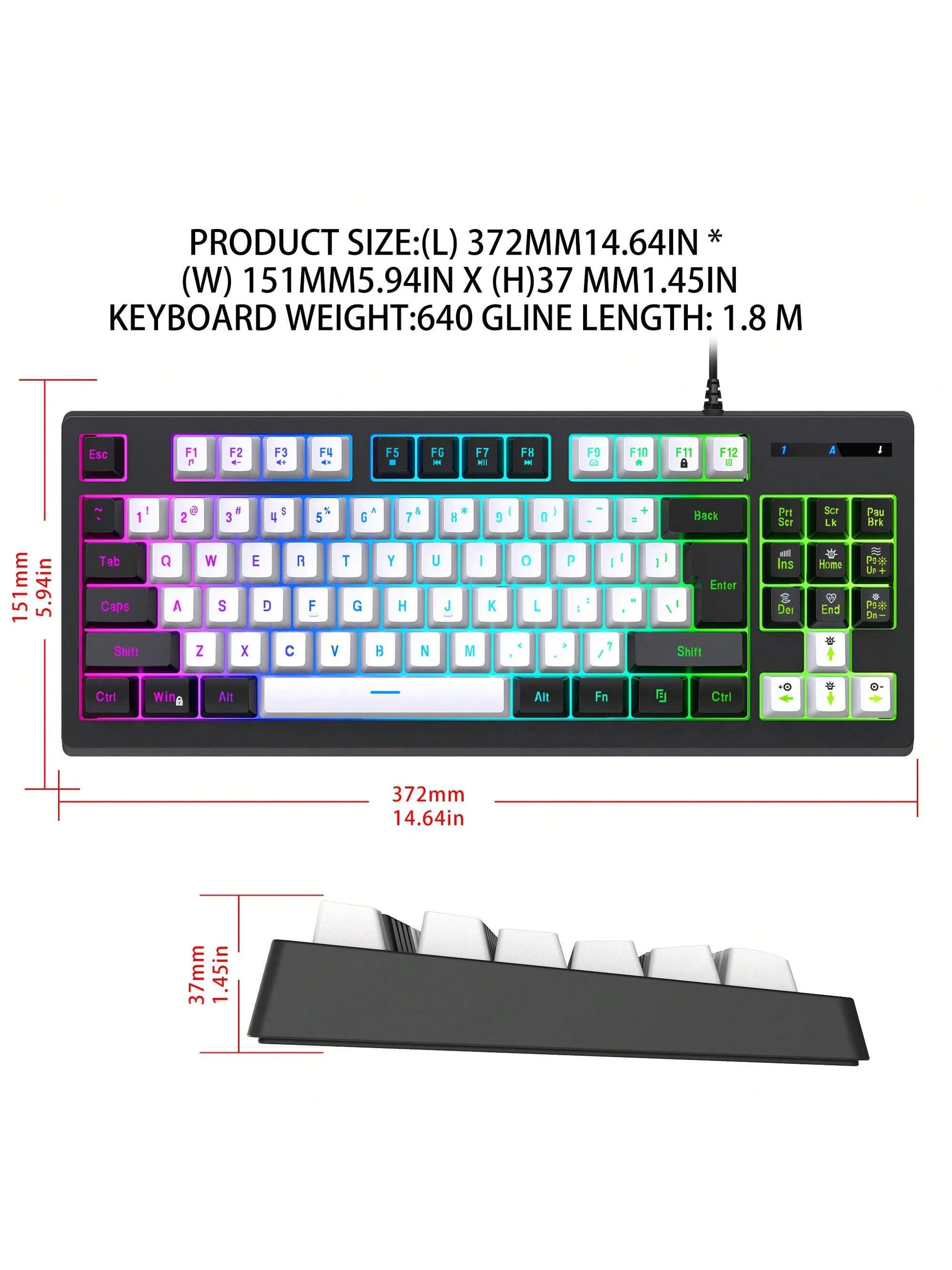 Snpurdiri Snpurdiri Rgb Illuminated, Compact Gaming Keyboard, Usb Cable 87-Key Gaming Keyboard, Led Rainbow Backlit Keyboard, Membrane Keyboard, Suitable for Laptop, Pc Gaming, and Work Keyboard