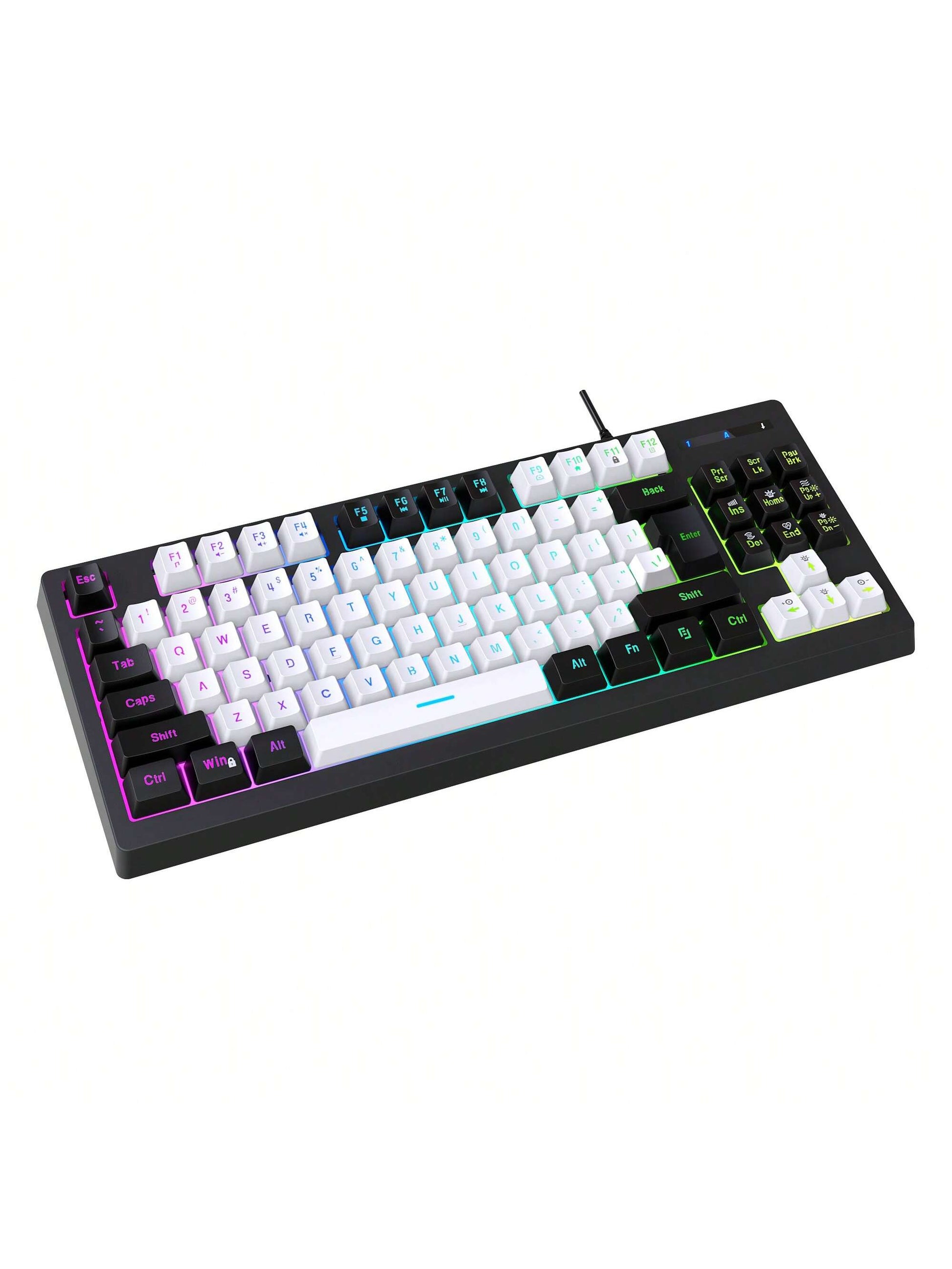 Snpurdiri Snpurdiri Rgb Illuminated, Compact Gaming Keyboard, Usb Cable 87-Key Gaming Keyboard, Led Rainbow Backlit Keyboard, Membrane Keyboard, Suitable for Laptop, Pc Gaming, and Work Keyboard