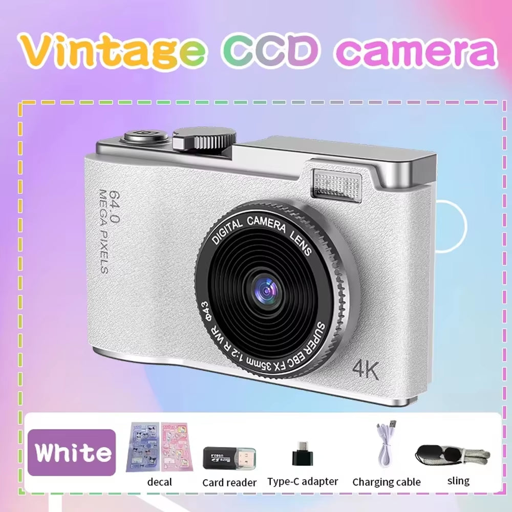 4K CCD 8X Digital Zoom Digital Camera for Student 48MP Compact Digital Photography Camera 180°Flip Screen Selfile Camera