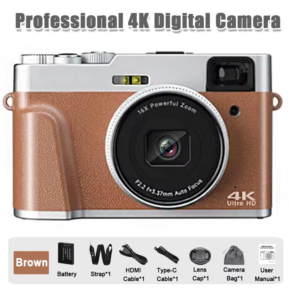 4K CCD 8X Digital Zoom Digital Camera for Student 48MP Compact Digital Photography Camera 180°Flip Screen Selfile Camera