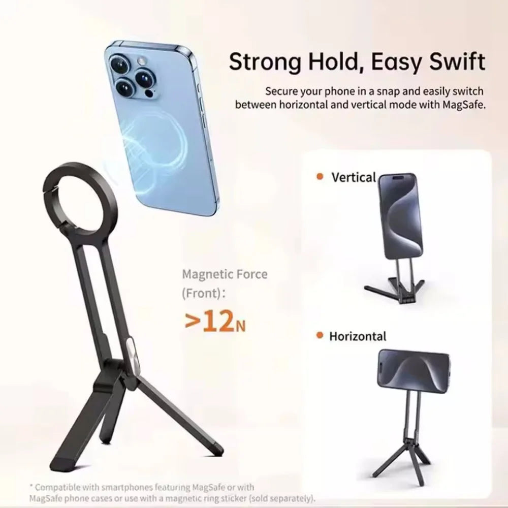 Metal Phone Tripod Carabiner-Mounted for Iphone 16 15 14 13 Portable Dual-Sided Magnetic Tripod Desk Mount Phone Handle Holder