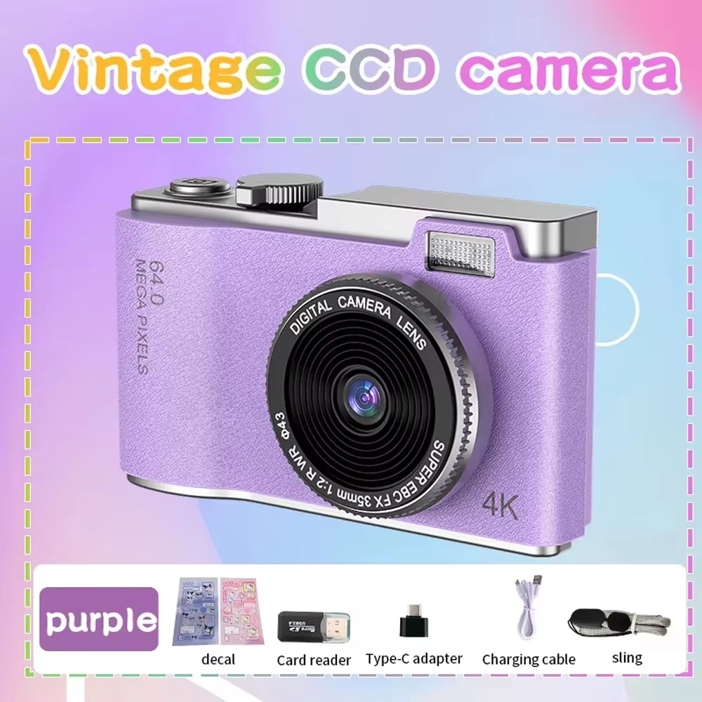4K CCD 8X Digital Zoom Digital Camera for Student 48MP Compact Digital Photography Camera 180°Flip Screen Selfile Camera