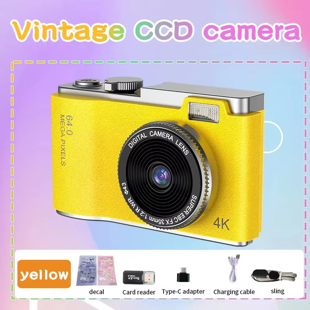 4K CCD 8X Digital Zoom Digital Camera for Student 48MP Compact Digital Photography Camera 180°Flip Screen Selfile Camera