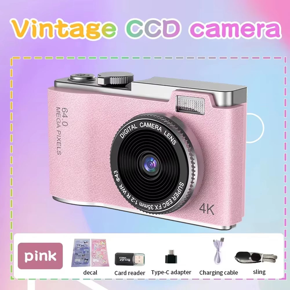 4K CCD 8X Digital Zoom Digital Camera for Student 48MP Compact Digital Photography Camera 180°Flip Screen Selfile Camera