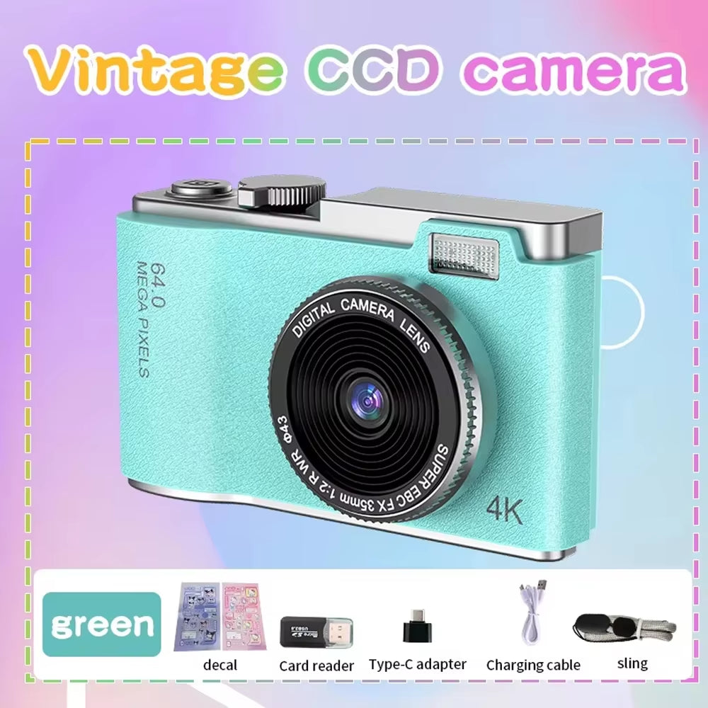 4K CCD 8X Digital Zoom Digital Camera for Student 48MP Compact Digital Photography Camera 180°Flip Screen Selfile Camera